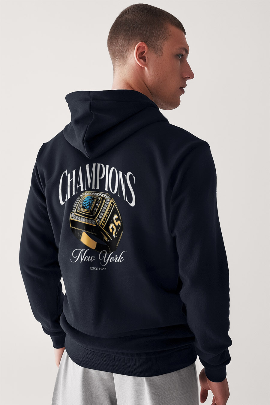 Mikina s Kapucí na Zip, Barva Modrá, s Potiskem Championship Ring