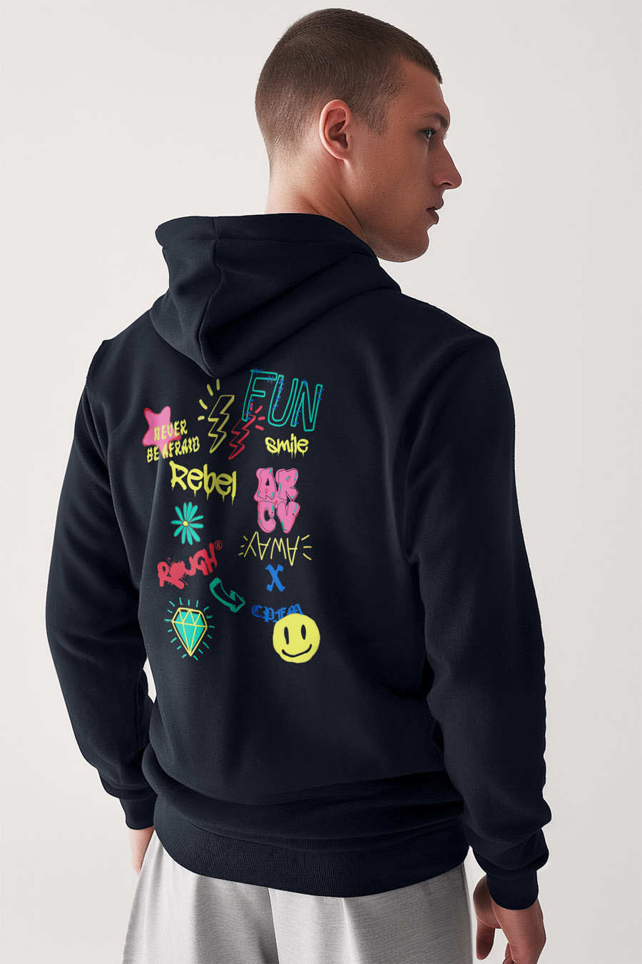 Mikina s Kapucí na Zip, Barva Modrá, s Potiskem Fun Rebel