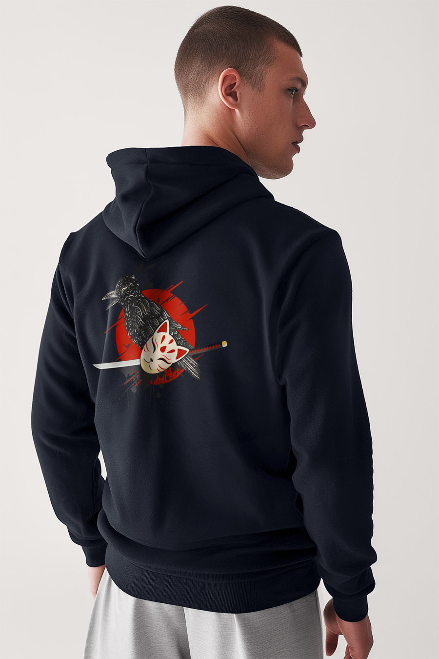 Mikina s Kapucí na Zip, Barva Modrá, s Potiskem Ninja Cat Mask
