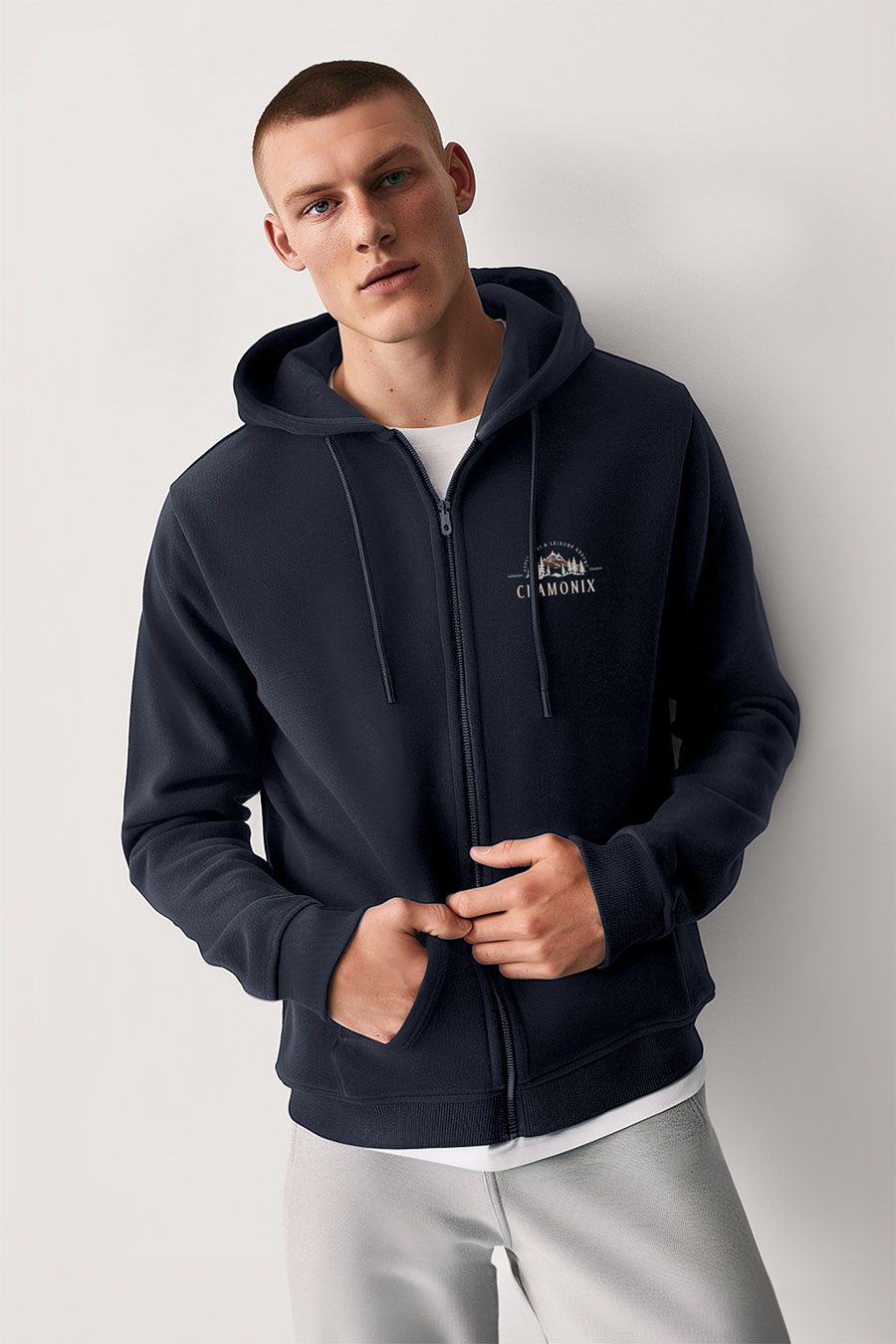 Levně Mikina s Kapucí na Zip, Barva Modrá, s Potiskem Chamonix Alpine Ski