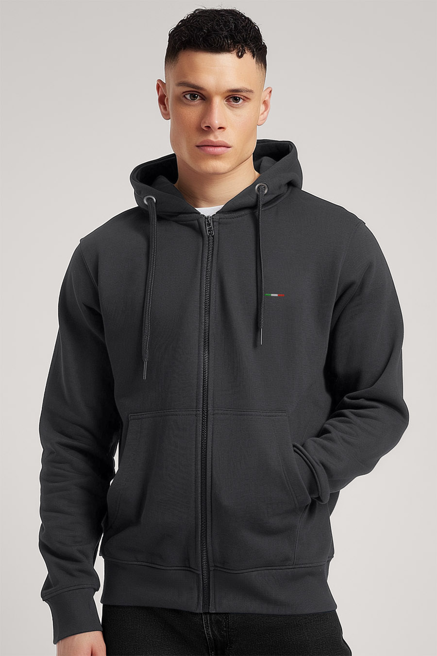 Levně Mikina s Kapucí na Zip, Barva Železitě Šedá, s Potiskem Italian Stripe