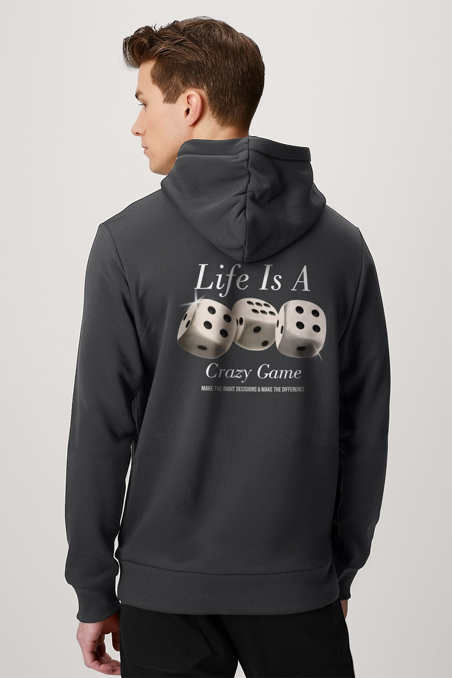 Mikina s Kapucí na Zip, Barva Železitě Šedá, s Potiskem Life Is A Game