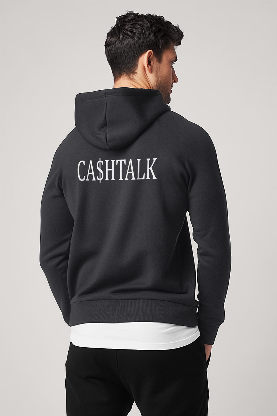 Mikina s Kapucí na Zip, Barva Železitě Šedá, s Potiskem Cashtalk