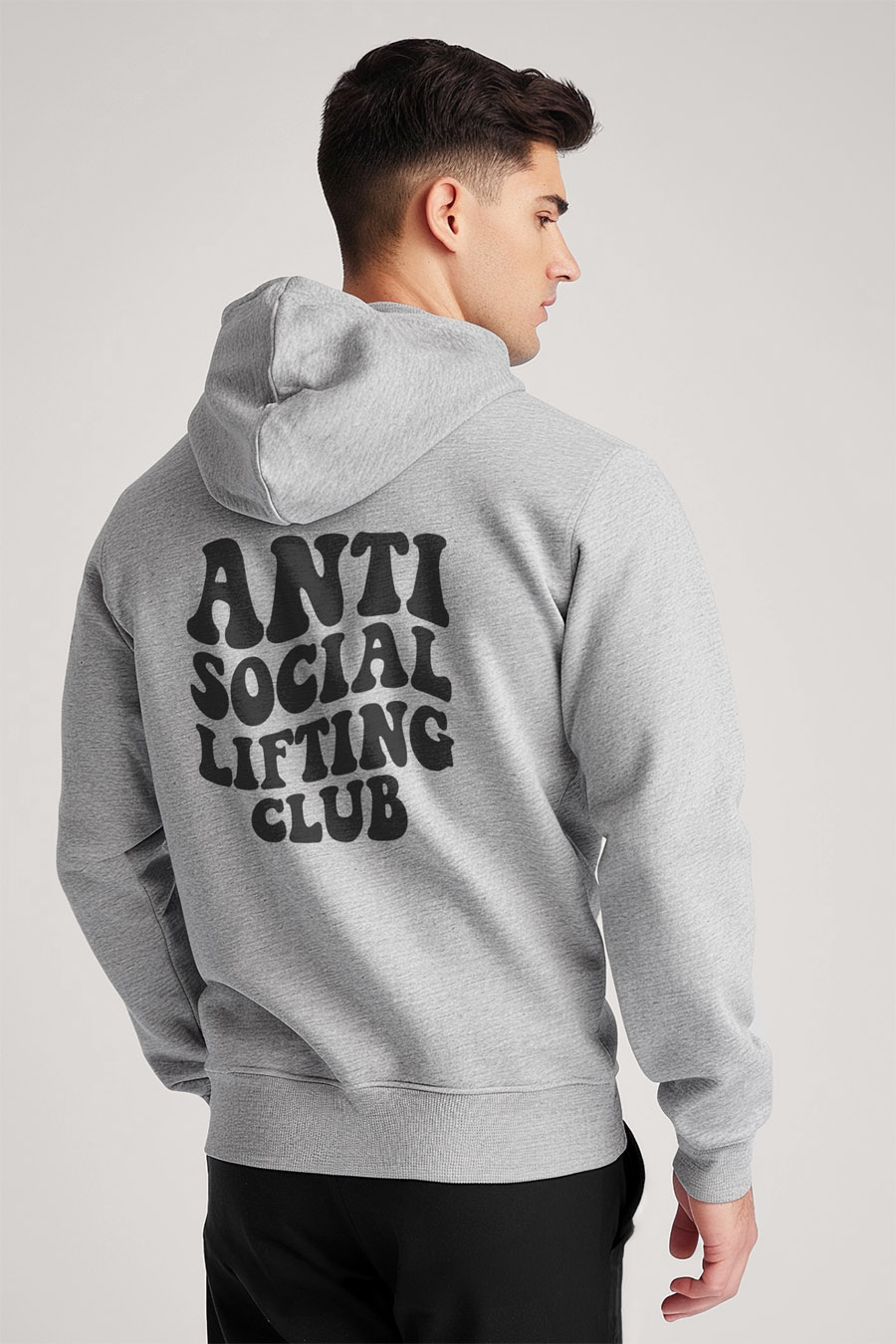 Mikina s Kapucí na Zip, Barva Šedá, s Potiskem Antisocial Lifting Club
