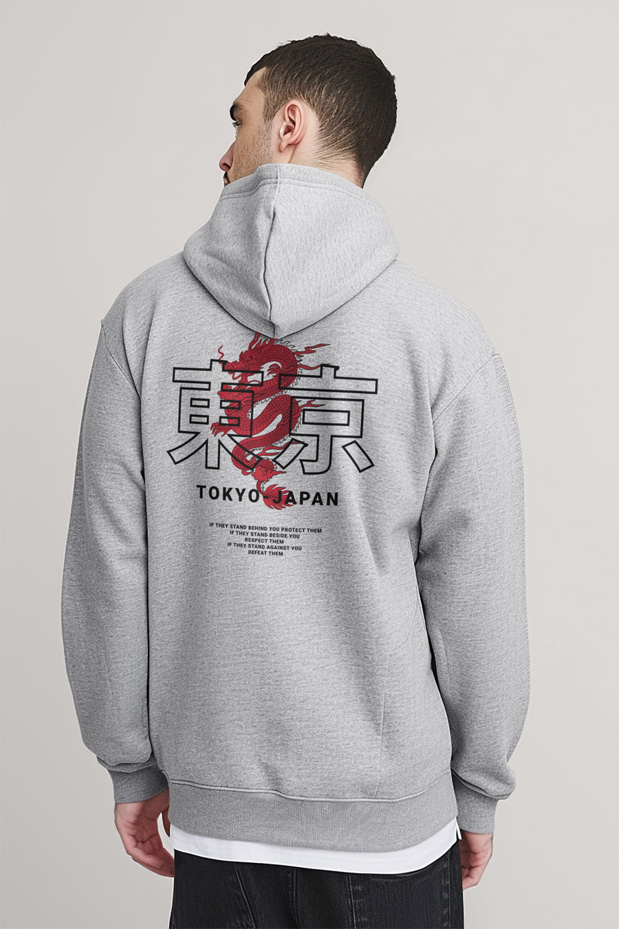 Mikina s Kapucí na Zip, Barva Šedá, s Potiskem Japanese Dragon