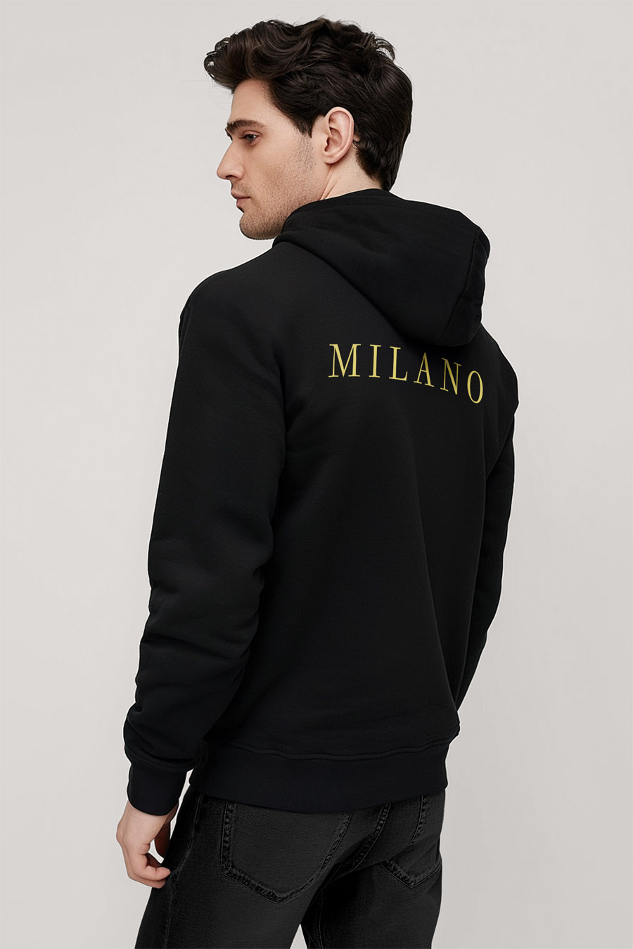 Mikina s Kapucí na Zip, Barva Černá, s Potiskem Milano Italy