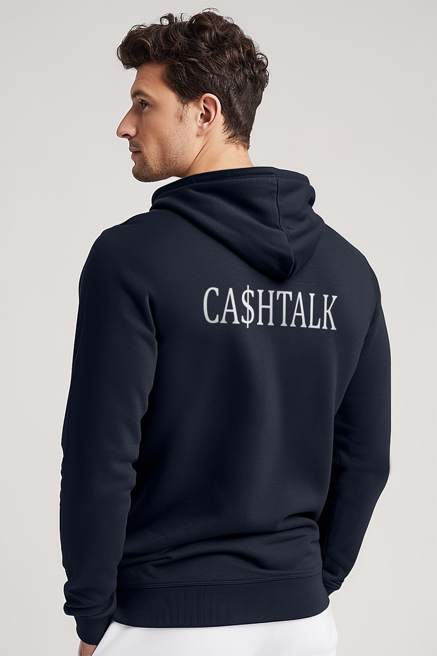 Mikina s Kapucí na Zip, Barva Modrá, s Potiskem Cashtalk