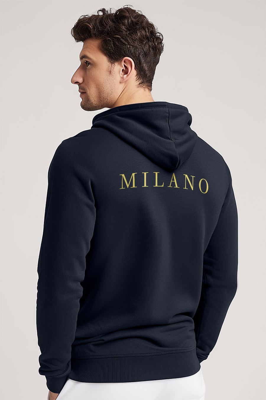 Mikina s Kapucí na Zip, Barva Modrá, s Potiskem Milano Italy