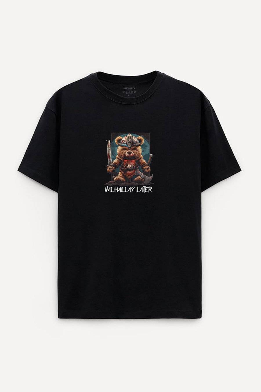 Levně Oversized Tričko, Barva Černá s Potiskem Valhalla