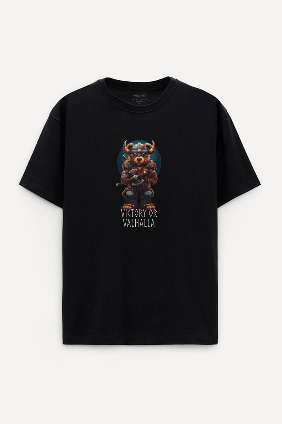 Levně Oversized Tričko, Barva Černá s Potiskem Victory or Valhalla