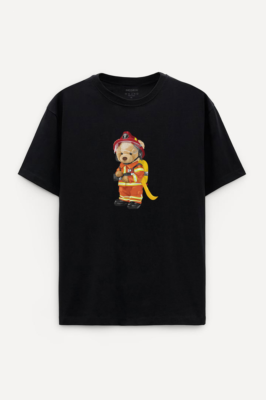 Levně Oversized Tričko, Barva Černá s Potiskem Firefighter