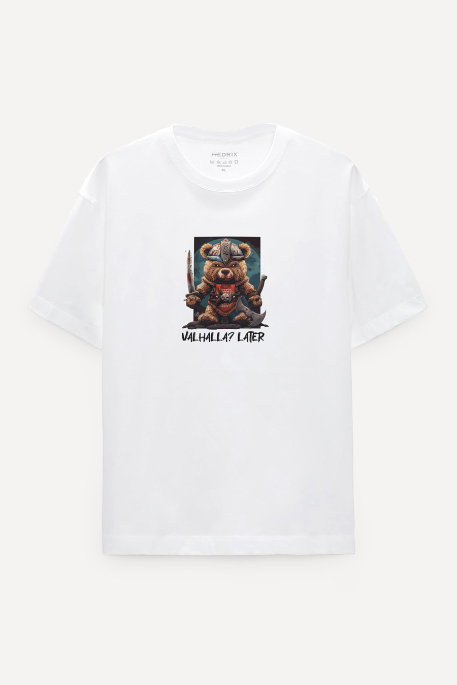 Levně Oversized Tričko, Barva Bilá s Potiskem Valhalla