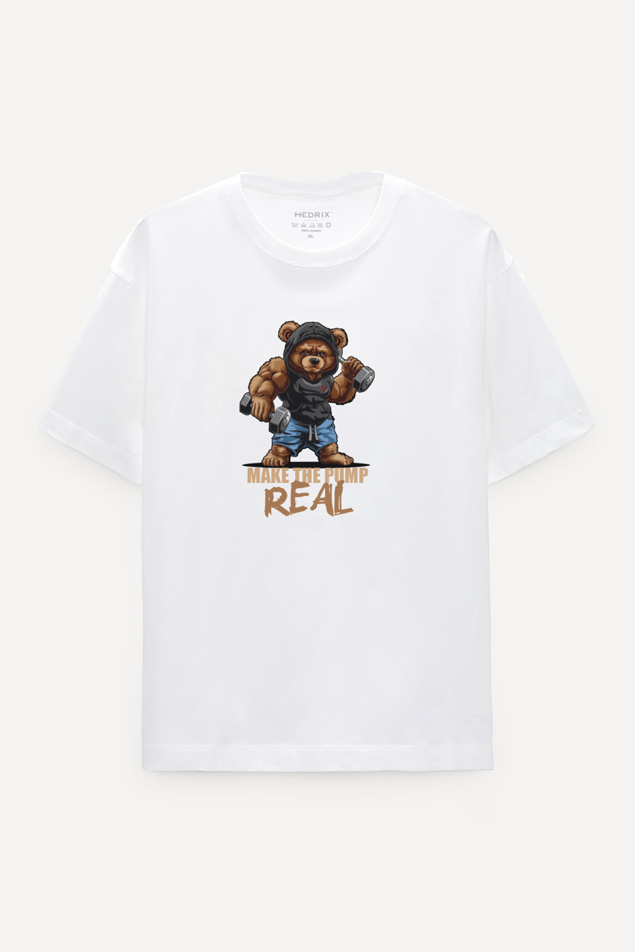 Levně Oversized Tričko, Barva Bílá s Potiskem Fitness Bear